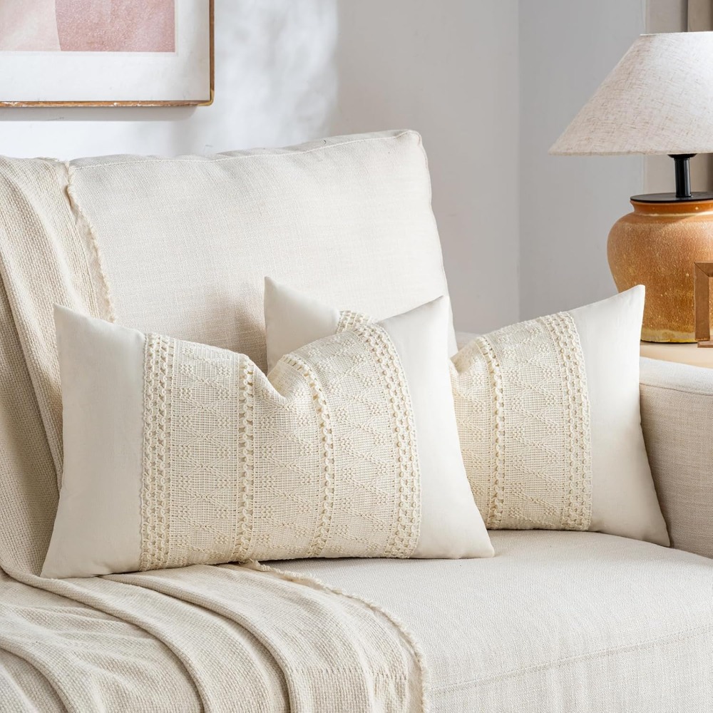 Decorative Throw Pillow - Boho Creme Lendenkissenbezug 12x20 Zoll Dekorativer
