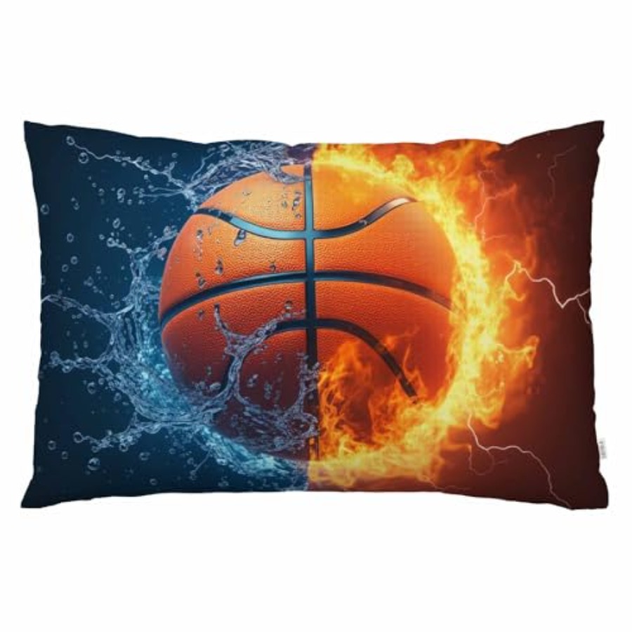 Decorative Throw Pillow - Kissenbezug mit Feuer- und Eis-Basketball-Design im