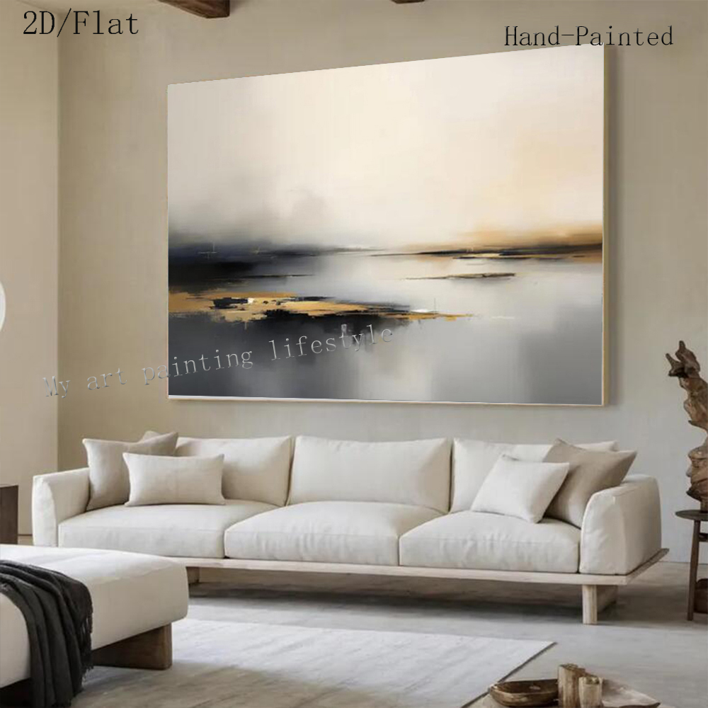Home Decor Free Images - Großes abstraktes Ölgemälde, handgezeichnet, Gold-Meeresblick, Wandkunstbild,