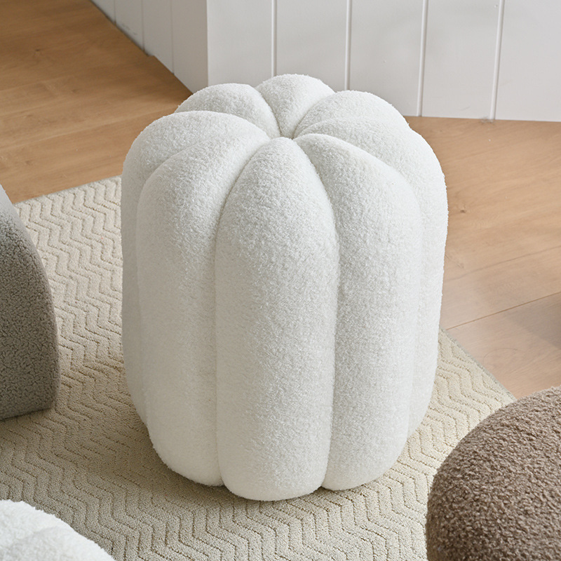 Home Decor Luxury - Einfache Schminktischhocker in Kürbisform aus Teddy-Samt