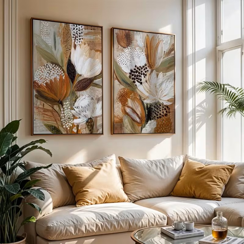 Home Decor Minimalist Style - Retro 2-teilige Poster im Bohemian-Stil Pflanzen-Leinwand