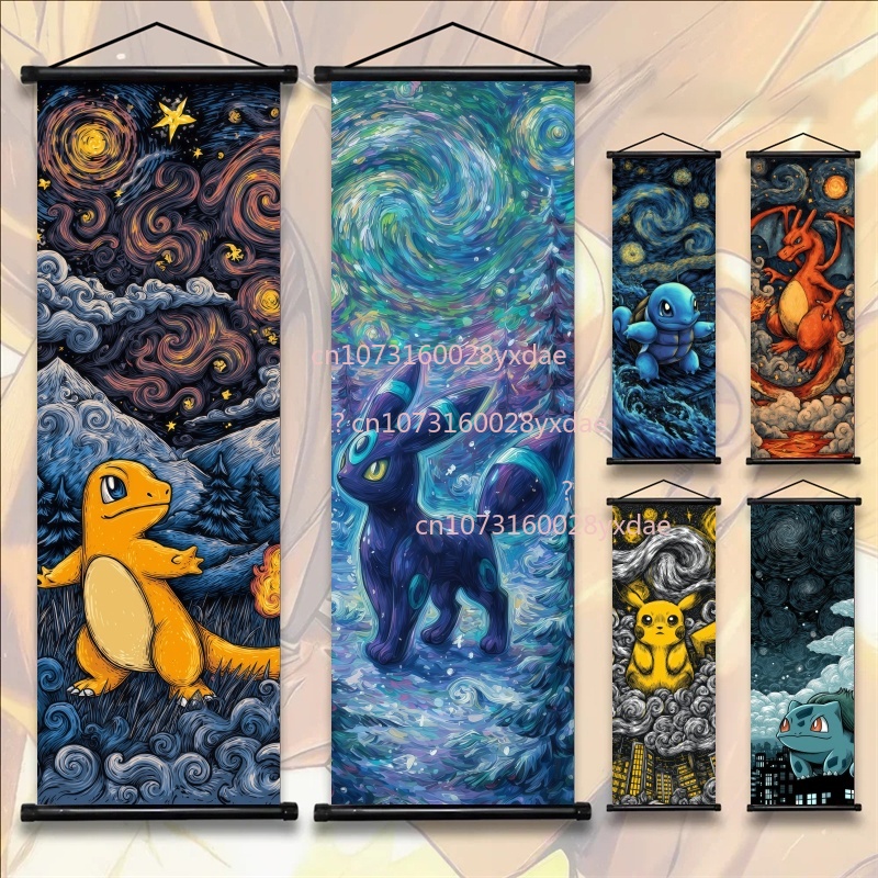 Home Decor Free Images - Gedrucktes Pokemon-Poster, Anime-Wandkunst, Gengar-Eevee-Pikachu-Bilder, Rollbilder, Retro-Künstler-Wohnzimmerdekoration