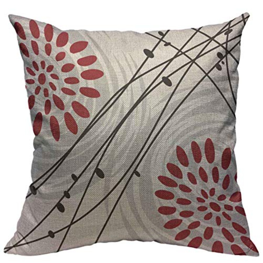 Decorative Throw Pillow - Kissenbezüge Schwarz Kräftiges Rotes Blumenmuster Grau