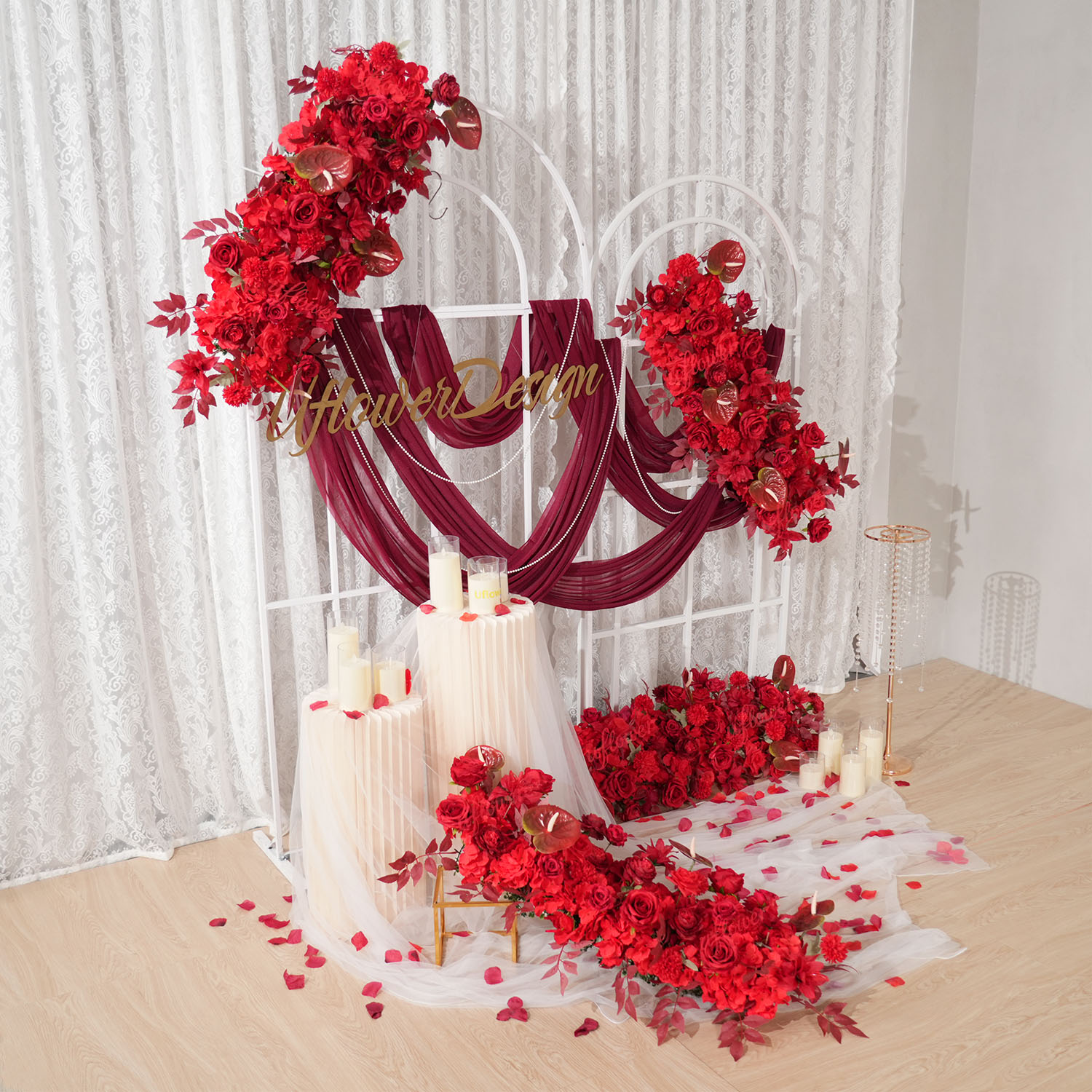 Uflower Red Flower Row Hochzei – Home Decor Event Bewertung und Preis