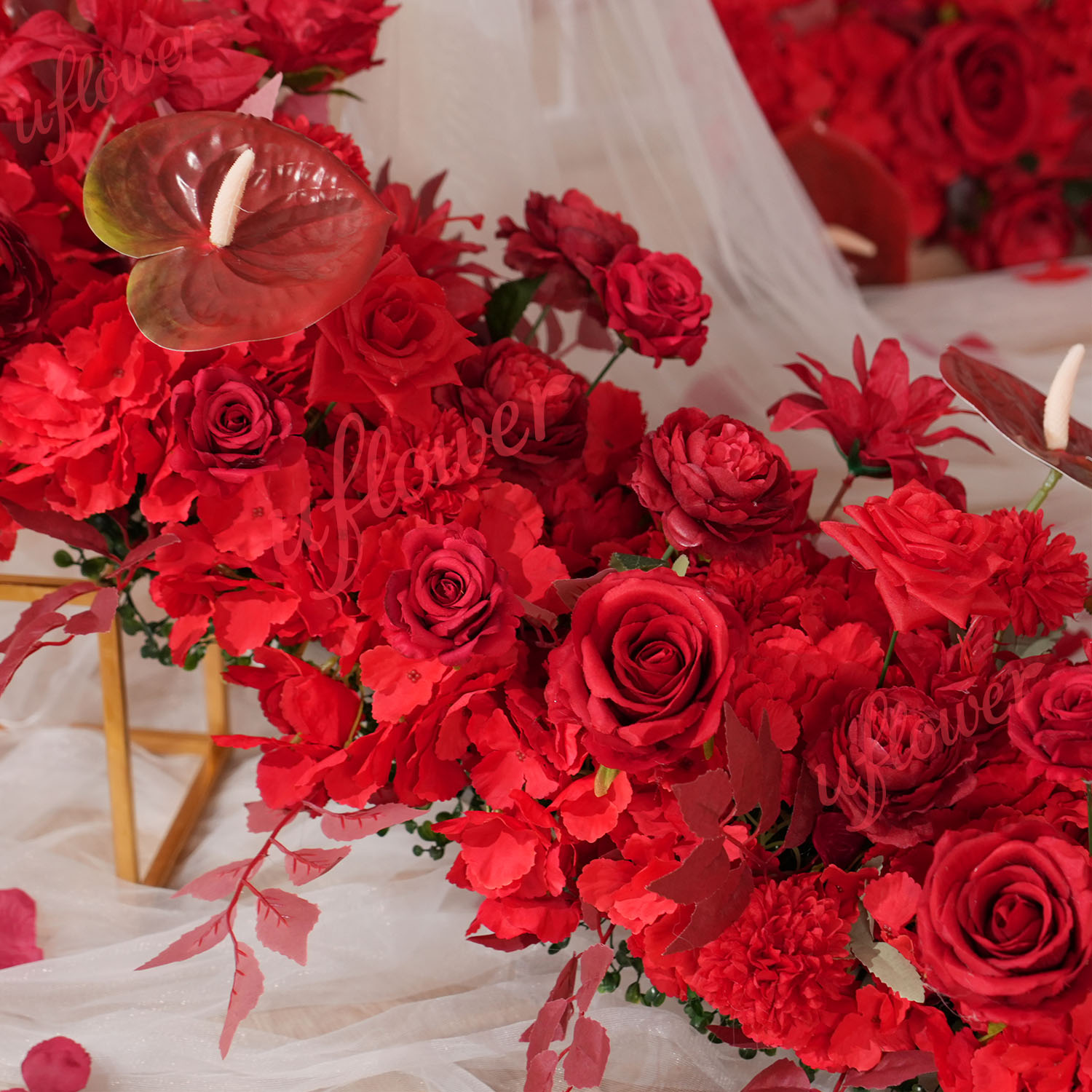 Uflower Red Flower Row Hochzei – Home Decor Event Bewertung und Preis