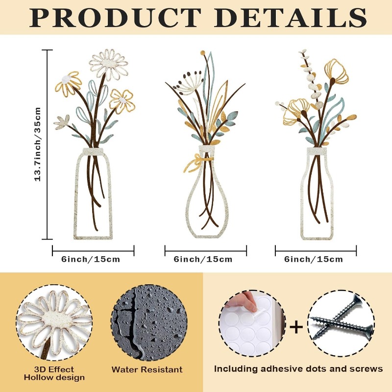3 Stück Metallblumen Wanddekor – Home Decor Minimalist Style Bewertung und Preis