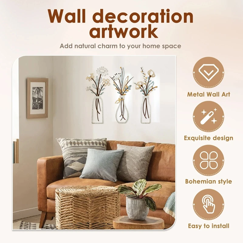 3 Stück Metallblumen Wanddekor – Home Decor Minimalist Style Bewertung und Preis